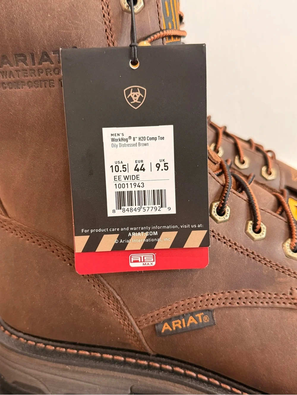 ARIAT WorkHog H2O Size 10.5 EE Brown Comp Toe 8